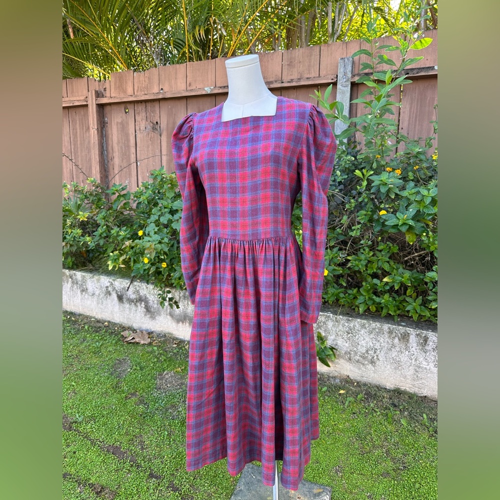 Vintage Laura Ashley Check Plaid Wool Blend Dress - Picture 7 of 13